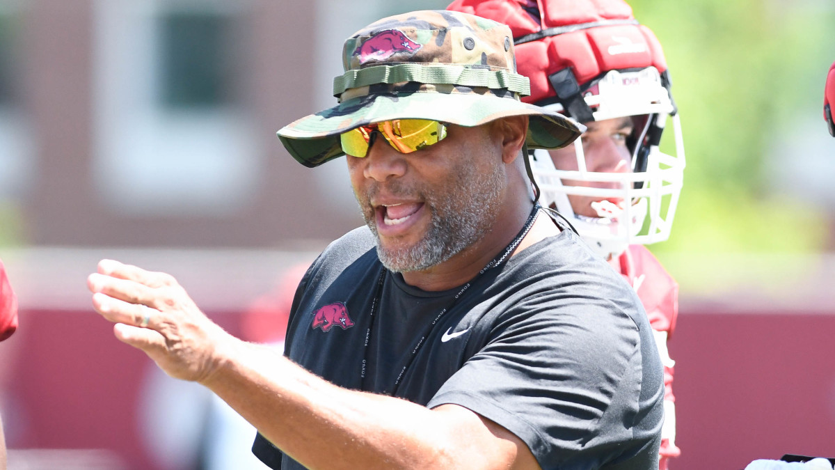 Razorbacks' Deke Adams at fall practice in 2022